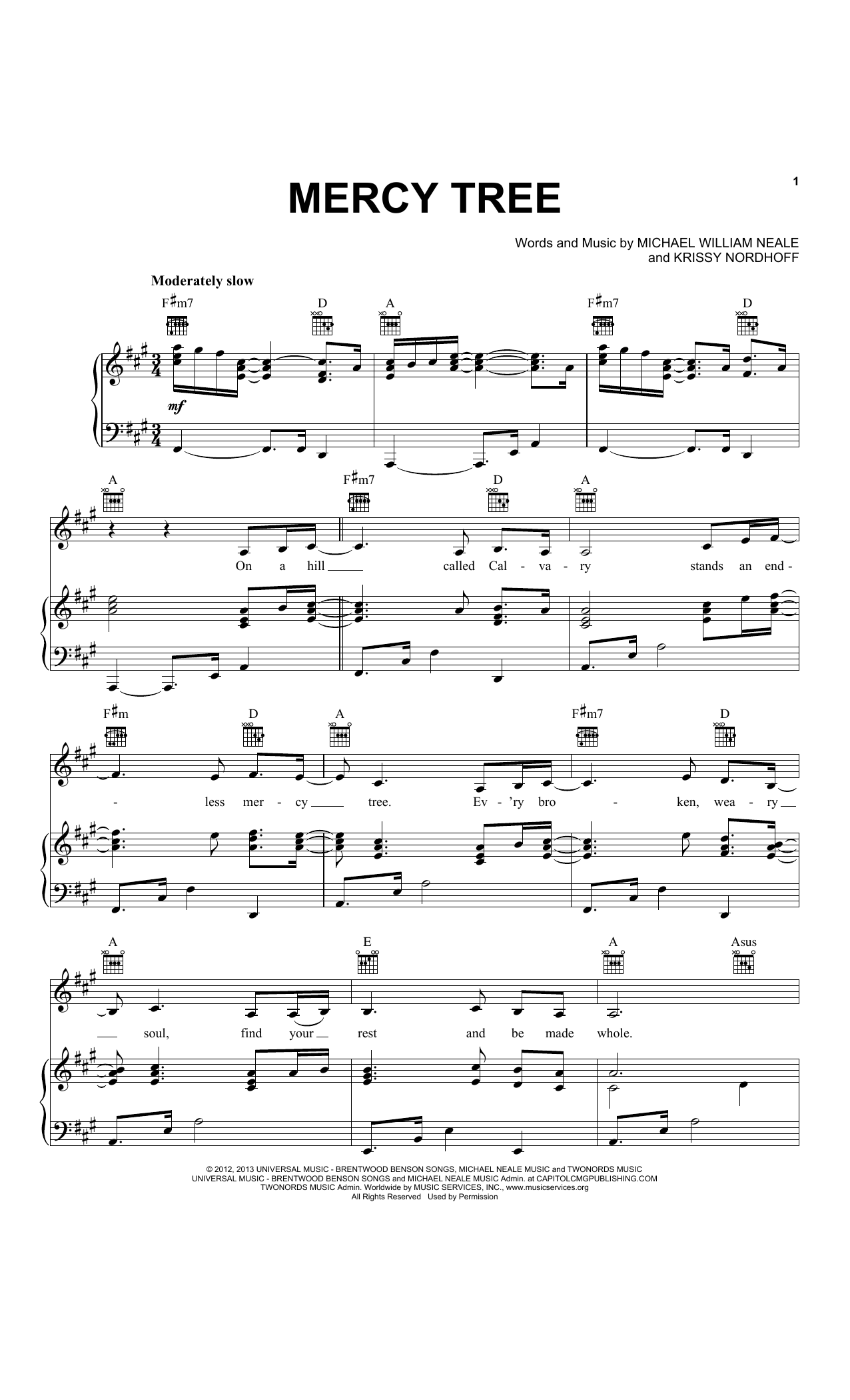 Download Lacey Sturm Mercy Tree Sheet Music and learn how to play Piano, Vocal & Guitar (Right-Hand Melody) PDF digital score in minutes