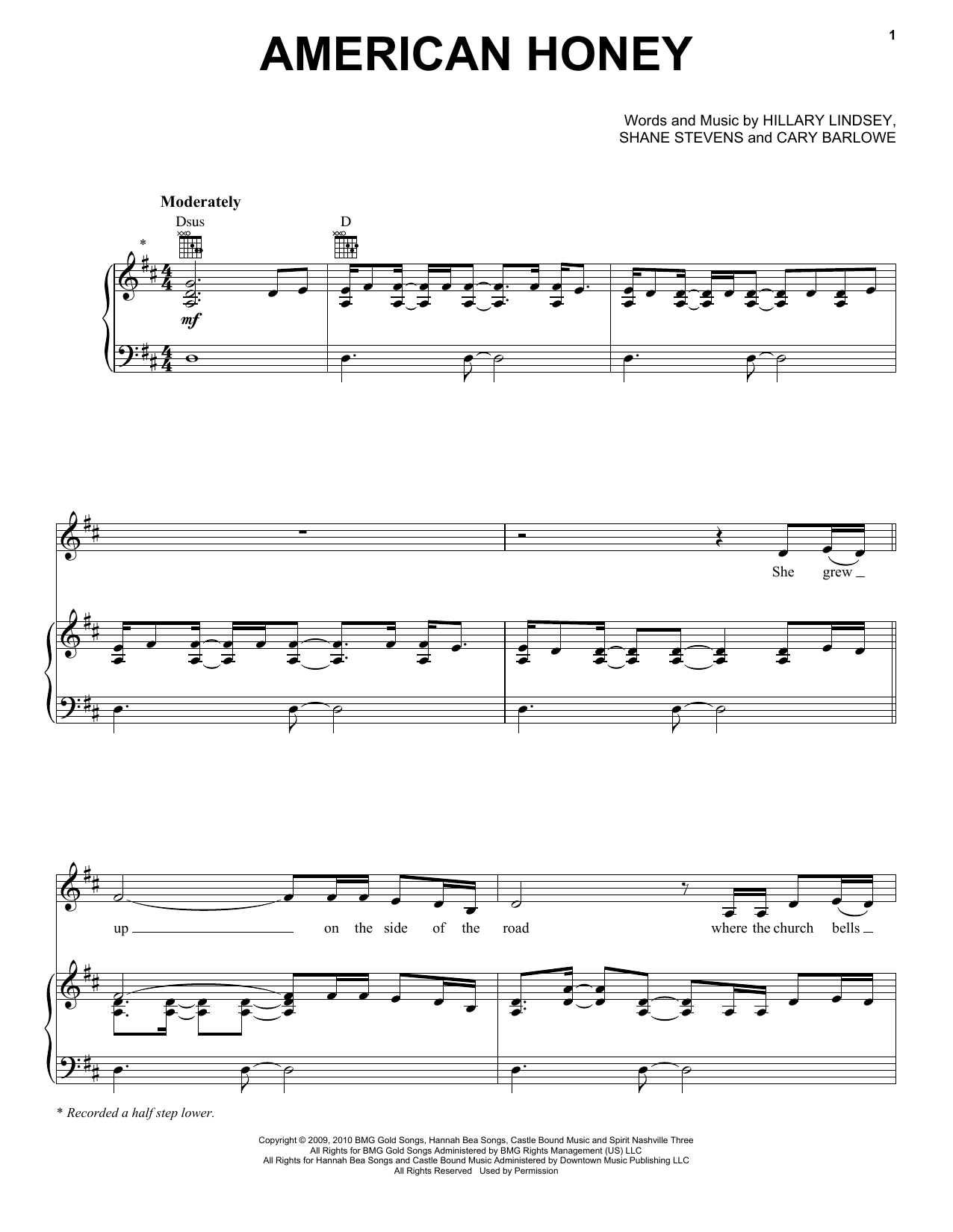 Download Lady Antebellum American Honey Sheet Music and learn how to play Piano, Vocal & Guitar (Right-Hand Melody) PDF digital score in minutes