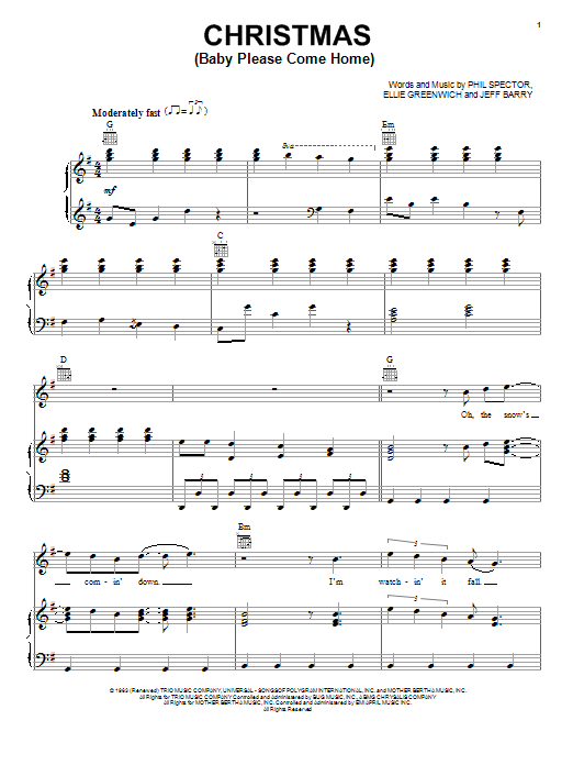 Download Lady Antebellum Christmas (Baby Please Come Home) Sheet Music and learn how to play Piano, Vocal & Guitar (Right-Hand Melody) PDF digital score in minutes