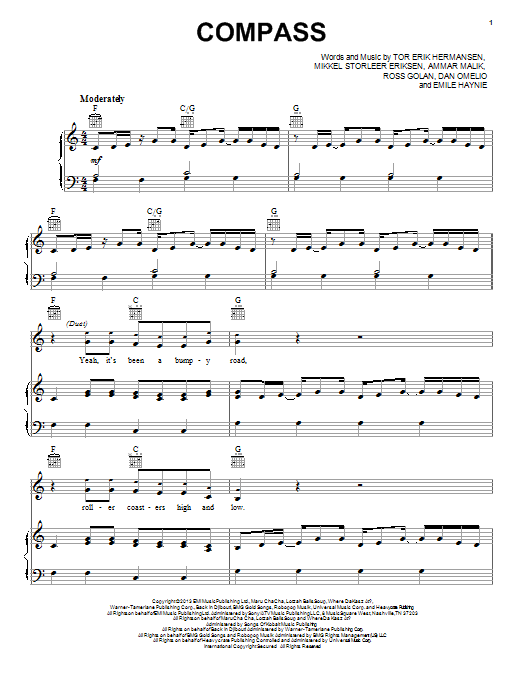 Download Lady Antebellum Compass Sheet Music and learn how to play Piano, Vocal & Guitar (Right-Hand Melody) PDF digital score in minutes