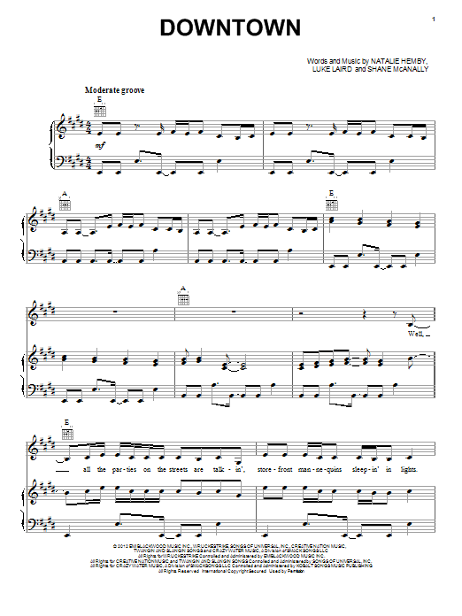 Download Lady Antebellum Downtown Sheet Music and learn how to play Piano, Vocal & Guitar (Right-Hand Melody) PDF digital score in minutes