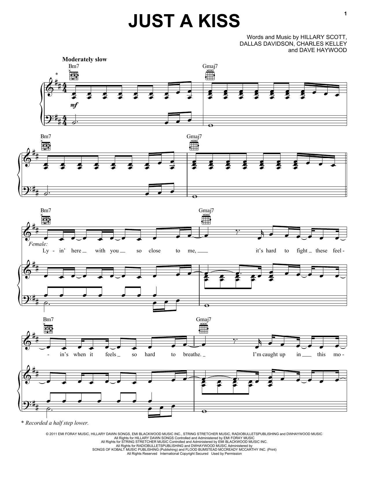 Download Lady Antebellum Just A Kiss Sheet Music and learn how to play Piano, Vocal & Guitar (Right-Hand Melody) PDF digital score in minutes