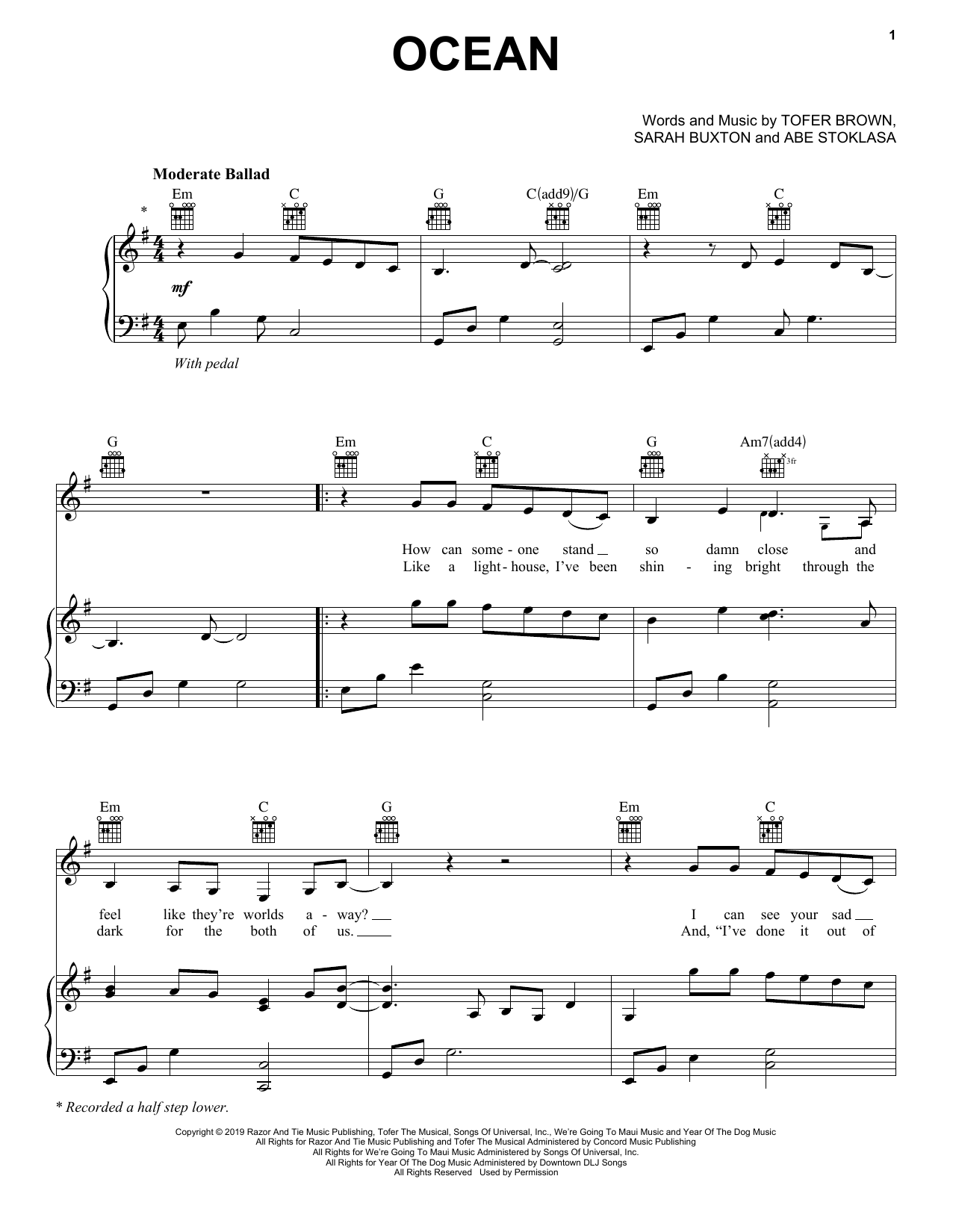 Download Lady A Ocean Sheet Music and learn how to play Piano, Vocal & Guitar Chords (Right-Hand Melody) PDF digital score in minutes