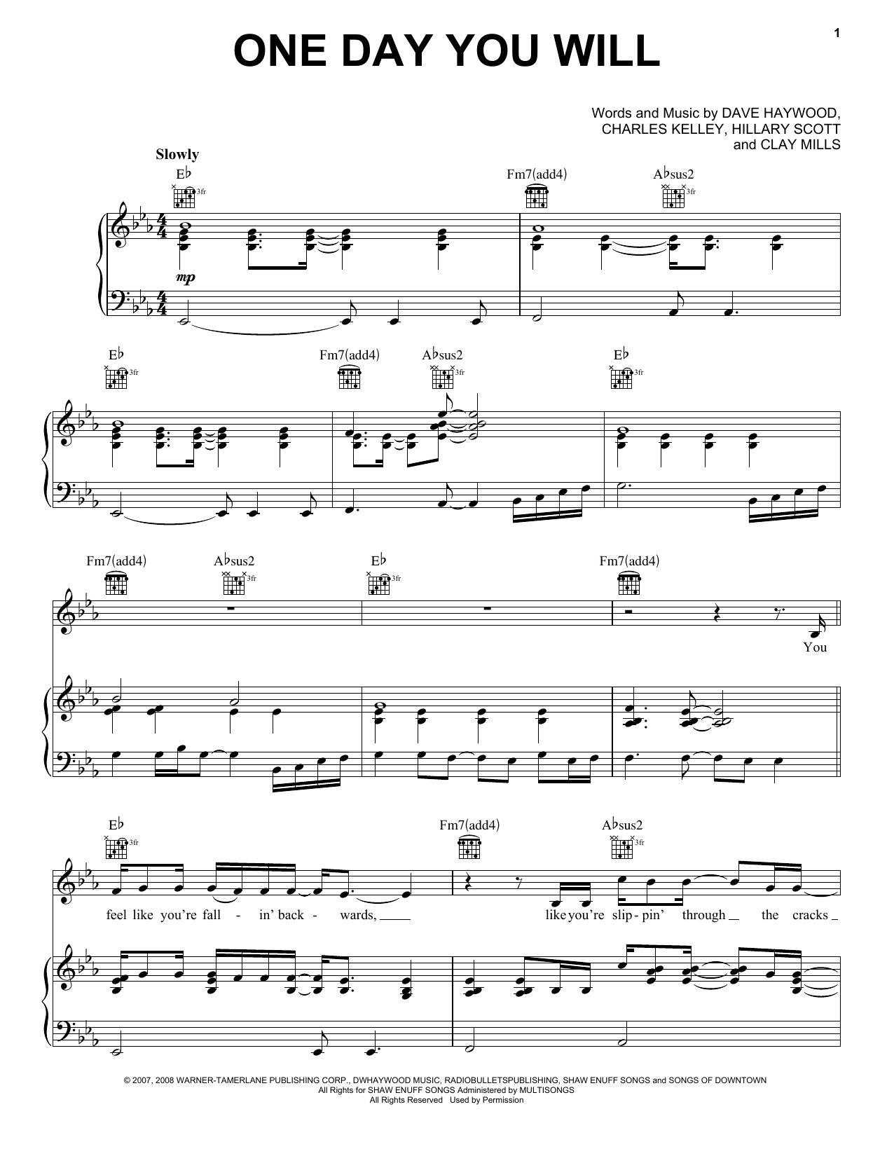 Download Lady Antebellum One Day You Will Sheet Music and learn how to play Piano, Vocal & Guitar (Right-Hand Melody) PDF digital score in minutes