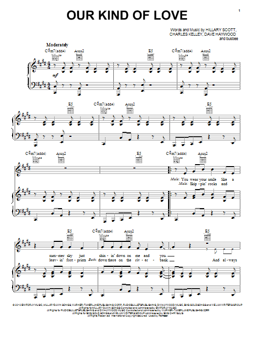 Download Lady Antebellum Our Kind Of Love Sheet Music and learn how to play Piano, Vocal & Guitar (Right-Hand Melody) PDF digital score in minutes