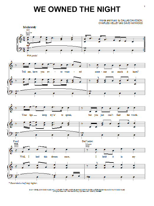 Download Lady Antebellum We Owned The Night Sheet Music and learn how to play Piano, Vocal & Guitar (Right-Hand Melody) PDF digital score in minutes