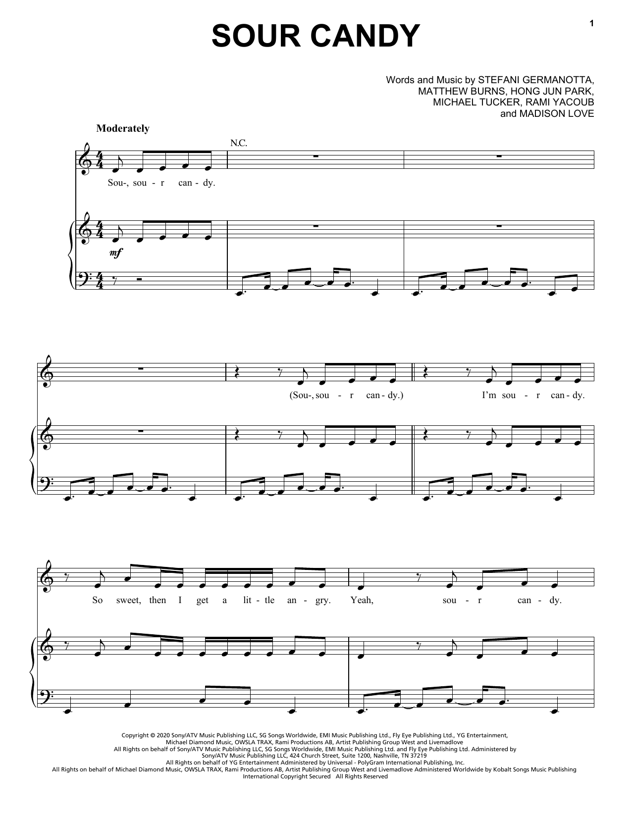 Download Lady Gaga & BLACKPINK Sour Candy Sheet Music and learn how to play Piano, Vocal & Guitar Chords (Right-Hand Melody) PDF digital score in minutes