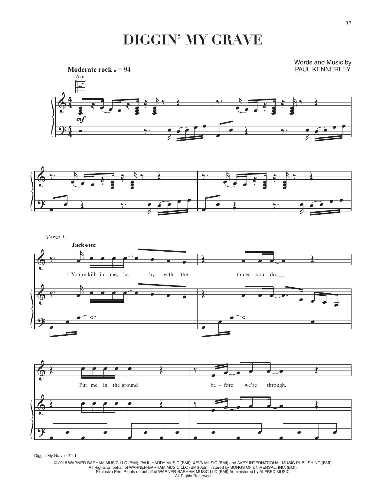 Download Lady Gaga & Bradley Cooper Diggin' My Grave (from A Star Is Born) Sheet Music and learn how to play Piano, Vocal & Guitar Chords (Right-Hand Melody) PDF digital score in minutes