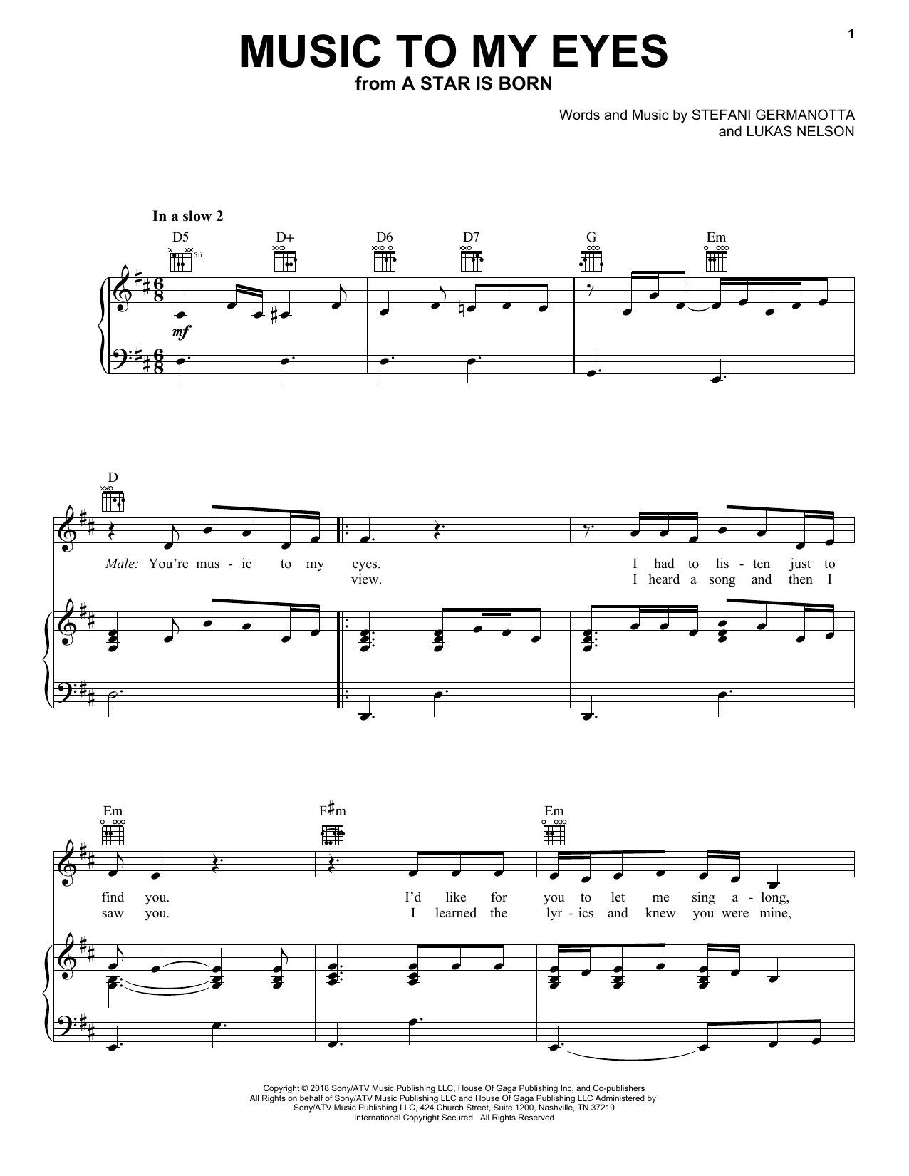 Download Lady Gaga & Bradley Cooper Music To My Eyes (from A Star Is Born) Sheet Music and learn how to play Ukulele PDF digital score in minutes