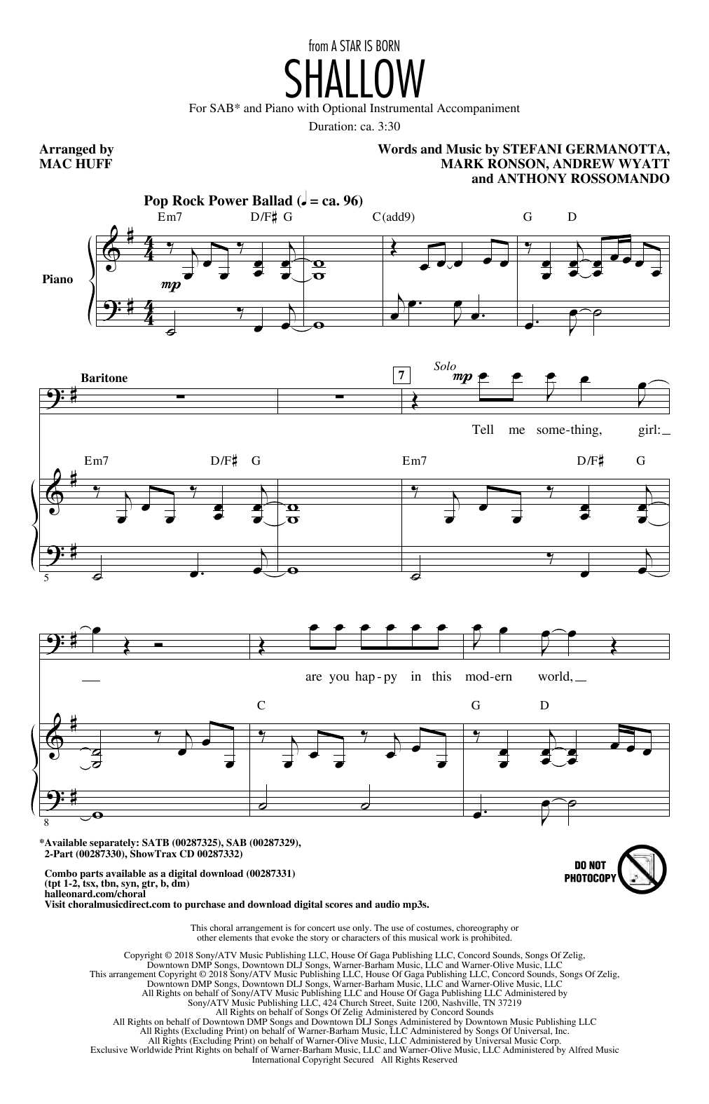 Download Lady Gaga & Bradley Cooper Shallow (from A Star Is Born) (arr. Mac Huff) Sheet Music and learn how to play 2-Part Choir PDF digital score in minutes