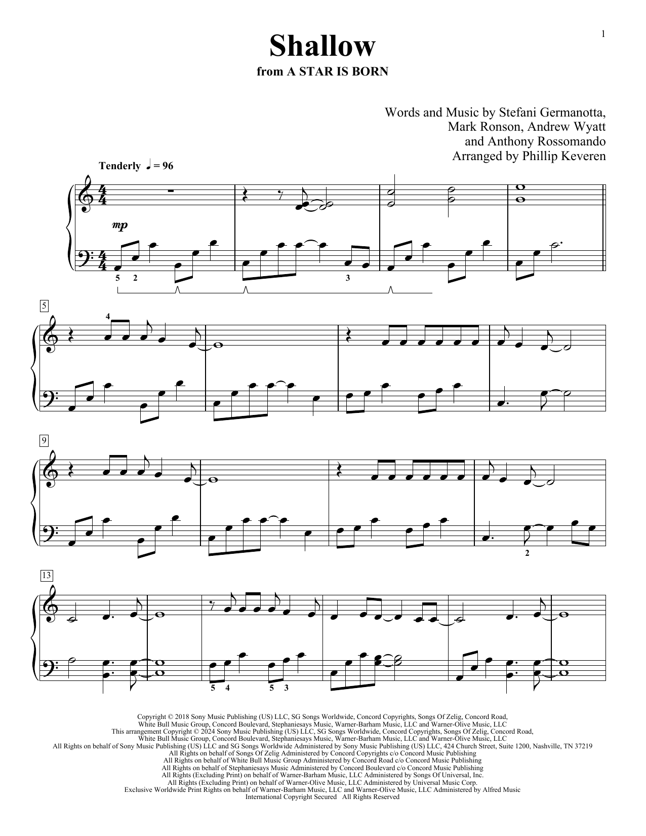 Download Lady Gaga & Bradley Cooper Shallow (from A Star Is Born) (arr. Phillip Keveren) Sheet Music and learn how to play Piano Solo PDF digital score in minutes