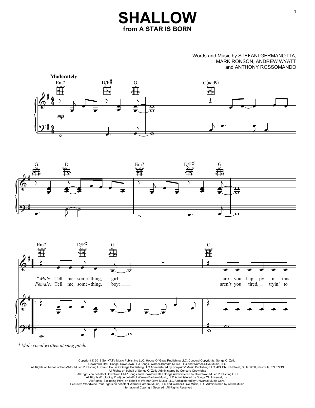 Download Lady Gaga & Bradley Cooper Shallow (from A Star Is Born) Sheet Music and learn how to play Flute Duet PDF digital score in minutes