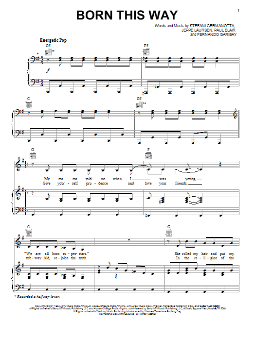 Download Lady Gaga Born This Way Sheet Music and learn how to play Easy Guitar Tab PDF digital score in minutes