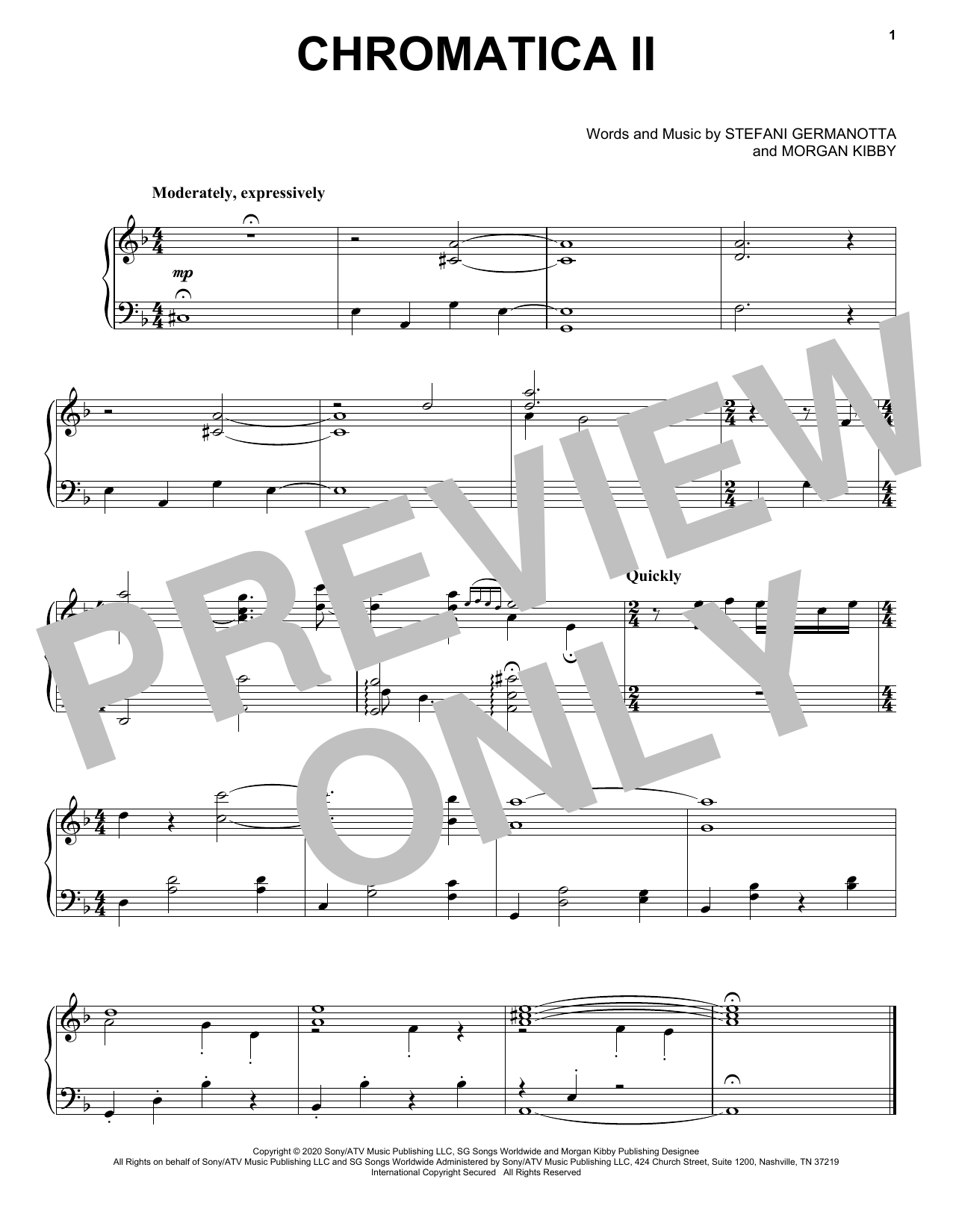 Download Lady Gaga Chromatica II Sheet Music and learn how to play Piano, Vocal & Guitar Chords (Right-Hand Melody) PDF digital score in minutes