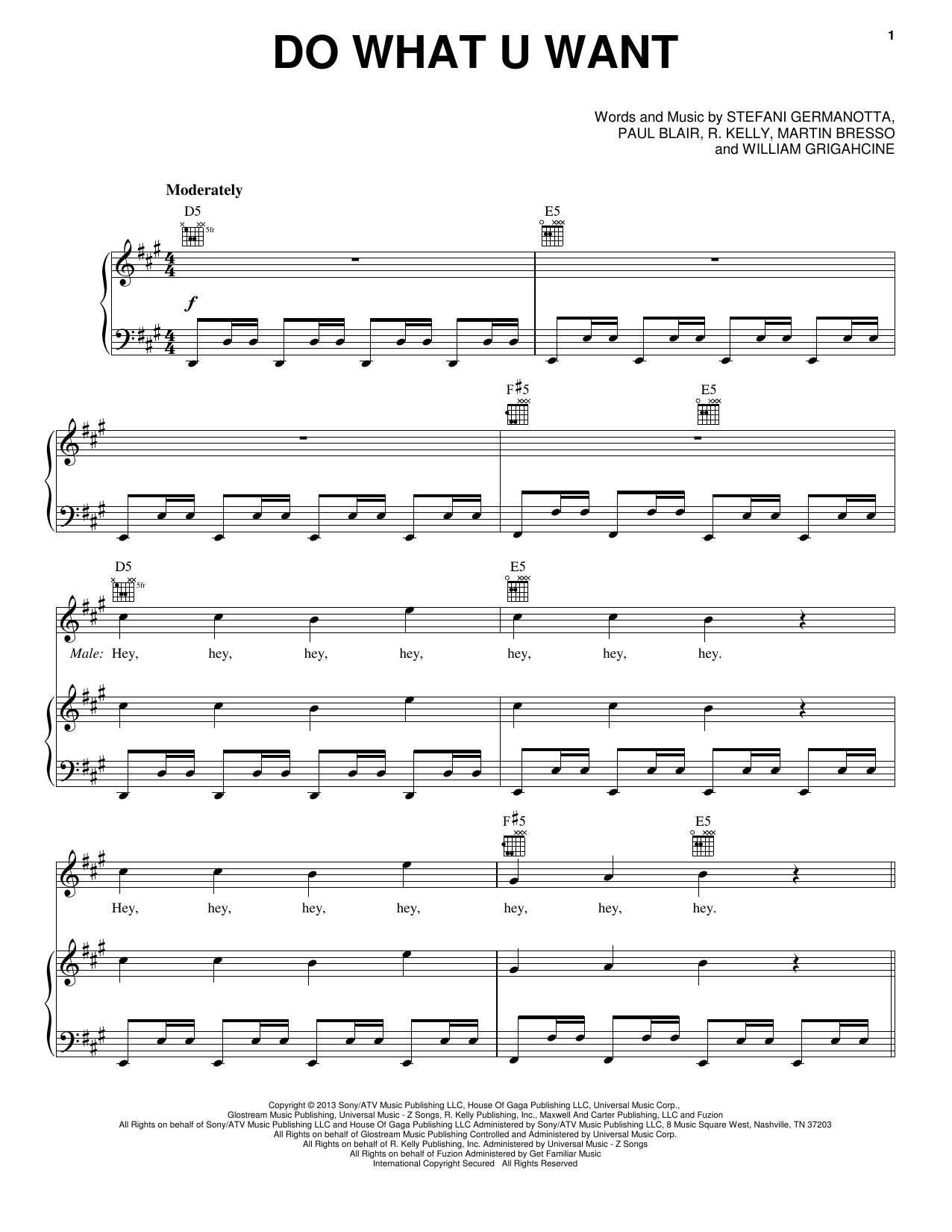 Download Lady Gaga Do What U Want Sheet Music and learn how to play Easy Piano PDF digital score in minutes