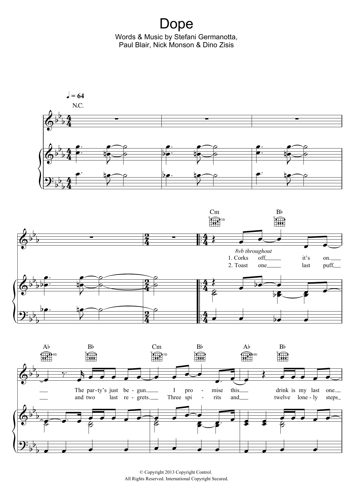 Download Lady Gaga Dope Sheet Music and learn how to play Easy Piano PDF digital score in minutes