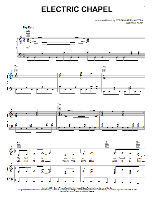 Download Lady Gaga Electric Chapel Sheet Music and learn how to play Piano, Vocal & Guitar (Right-Hand Melody) PDF digital score in minutes