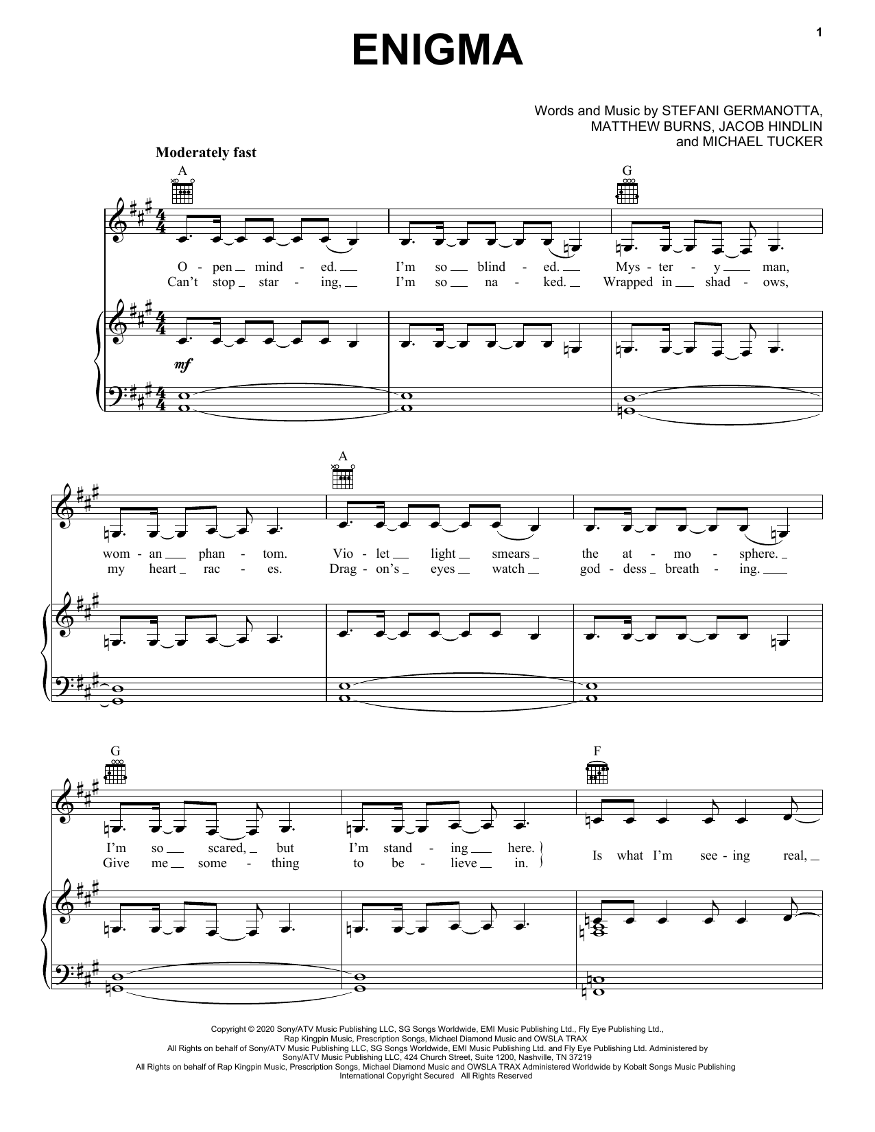 Download Lady Gaga Enigma Sheet Music and learn how to play Piano, Vocal & Guitar Chords (Right-Hand Melody) PDF digital score in minutes