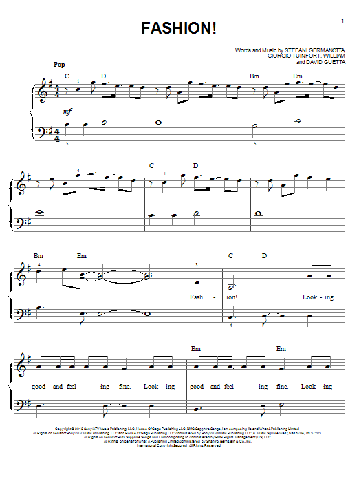 Download Lady Gaga Fashion! Sheet Music and learn how to play Piano, Vocal & Guitar (Right-Hand Melody) PDF digital score in minutes