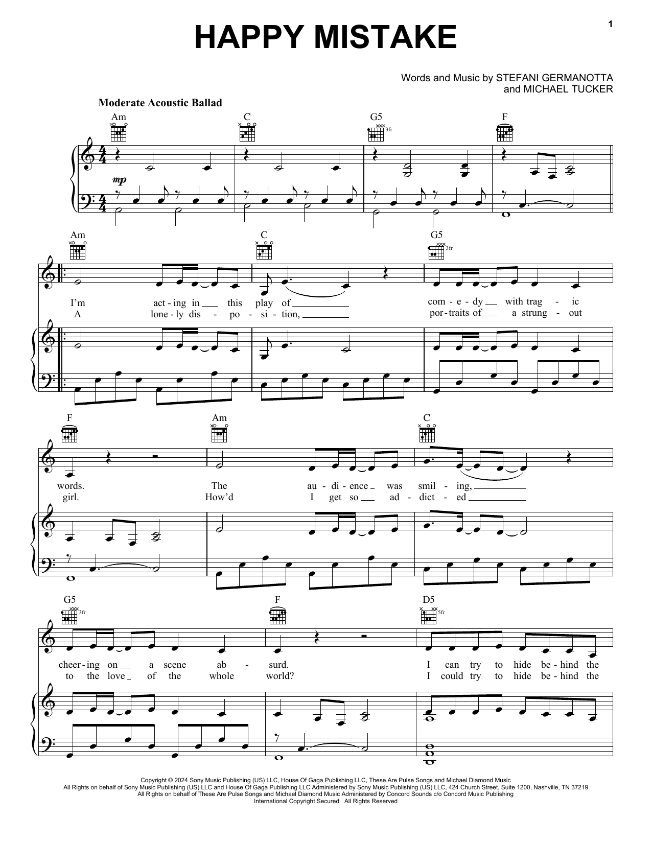 Download Lady Gaga Happy Mistake Sheet Music and learn how to play Super Easy Piano PDF digital score in minutes
