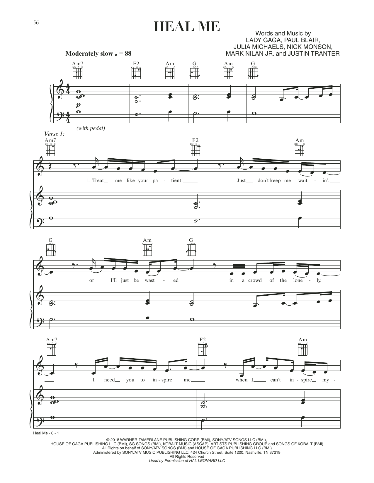 Download Lady Gaga Heal Me (from A Star Is Born) Sheet Music and learn how to play Piano, Vocal & Guitar Chords (Right-Hand Melody) PDF digital score in minutes