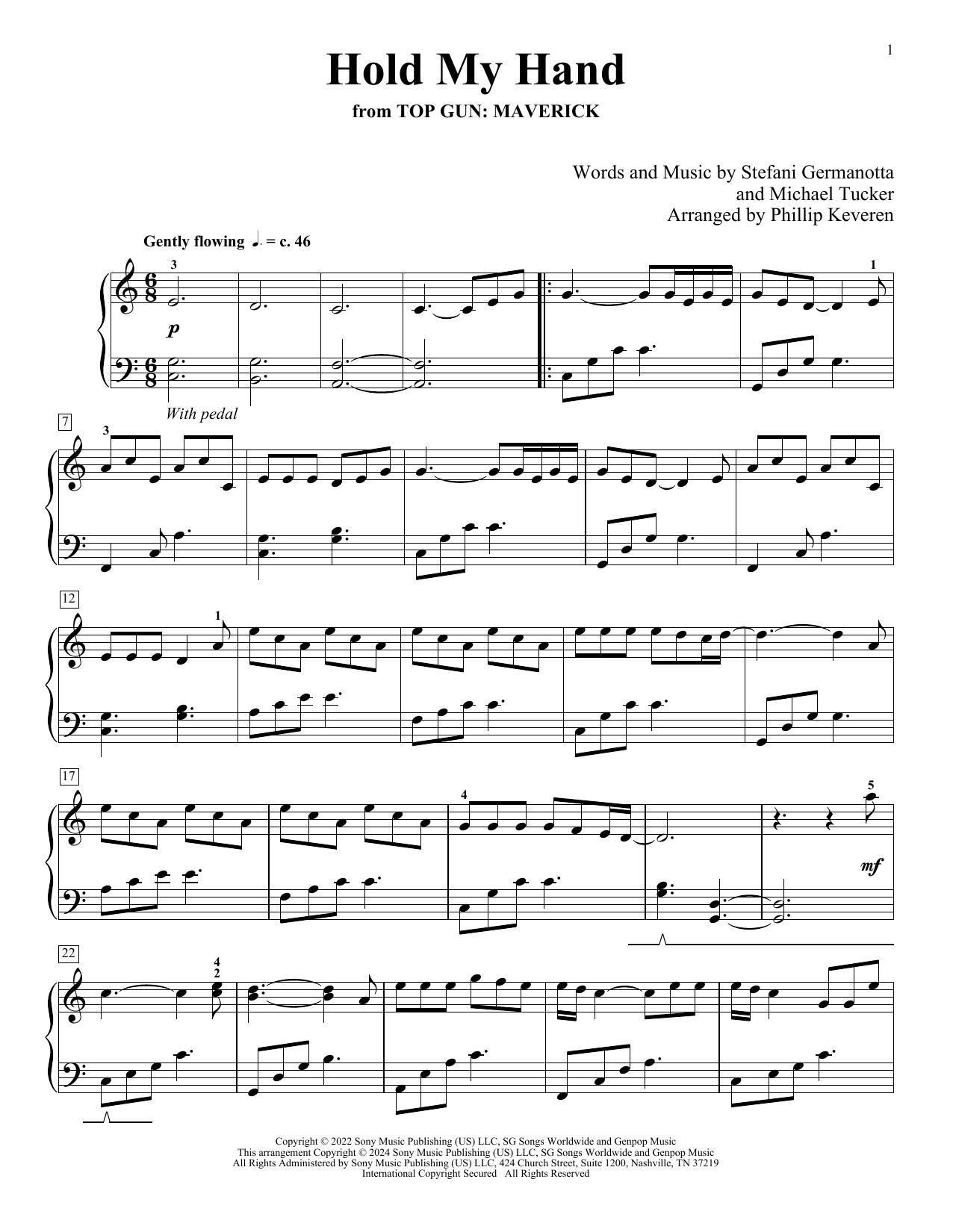 Download Lady Gaga Hold My Hand (from Top Gun: Maverick) (arr. Phillip Keveren) Sheet Music and learn how to play Piano Solo PDF digital score in minutes