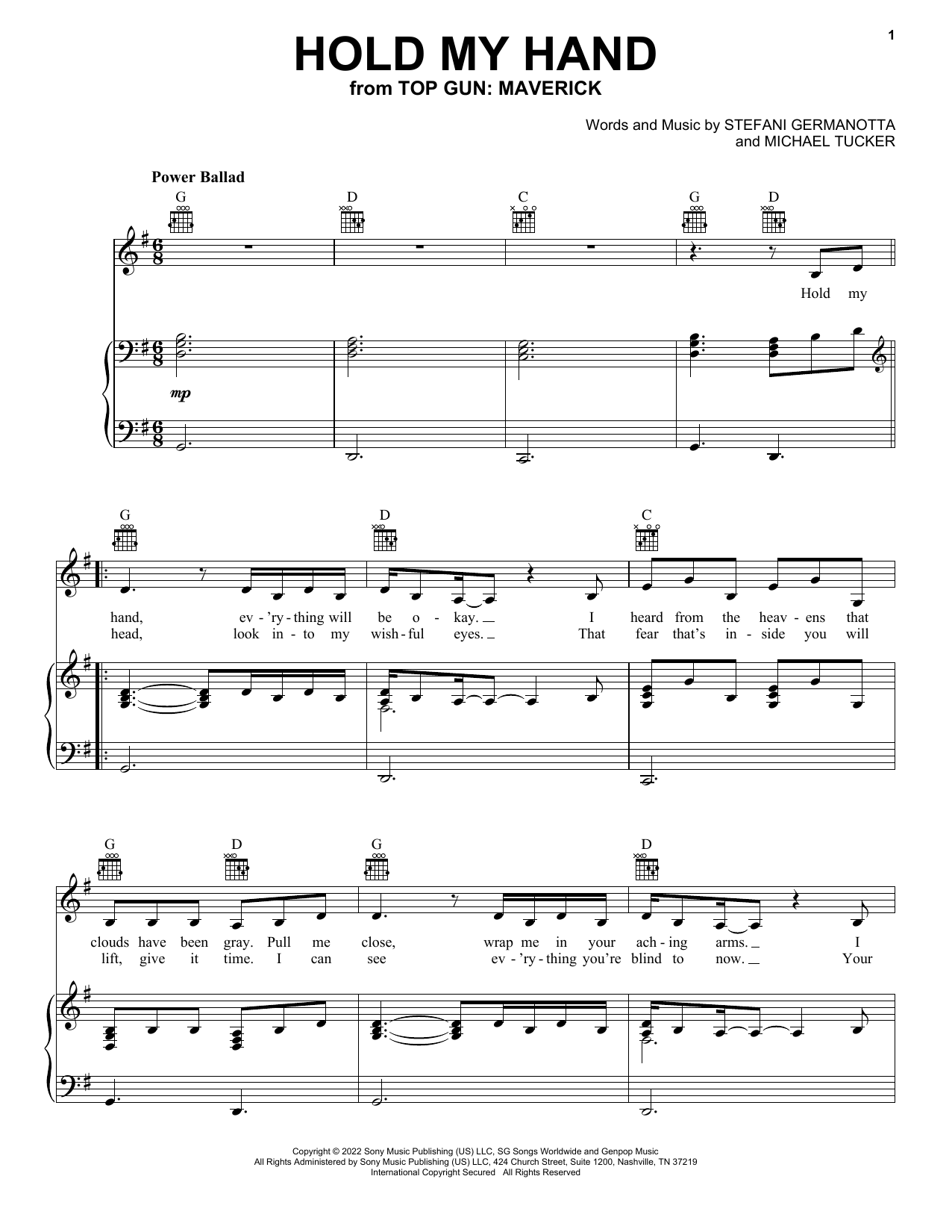 Download Lady Gaga Hold My Hand (from Top Gun: Maverick) Sheet Music and learn how to play Super Easy Piano PDF digital score in minutes