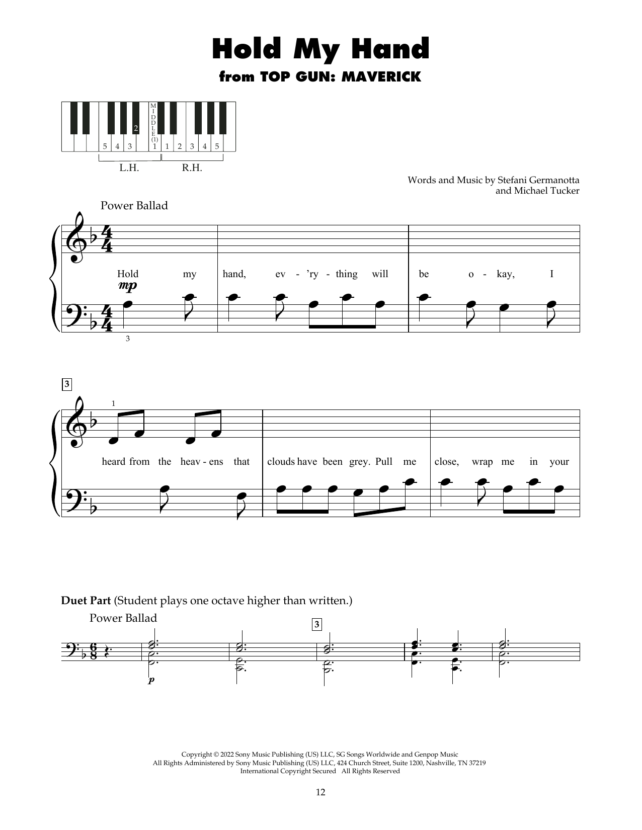 Download Lady Gaga Hold My Hand Sheet Music and learn how to play 5-Finger Piano PDF digital score in minutes