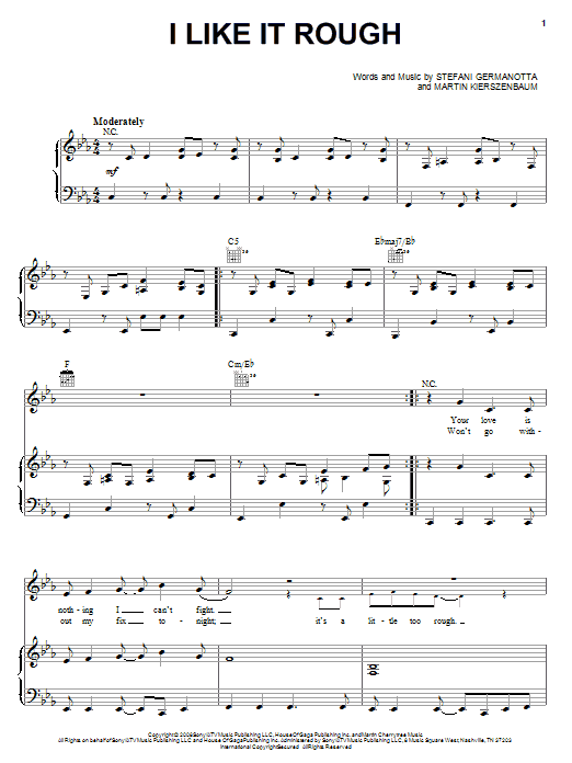 Download Lady Gaga I Like It Rough Sheet Music and learn how to play Piano, Vocal & Guitar (Right-Hand Melody) PDF digital score in minutes