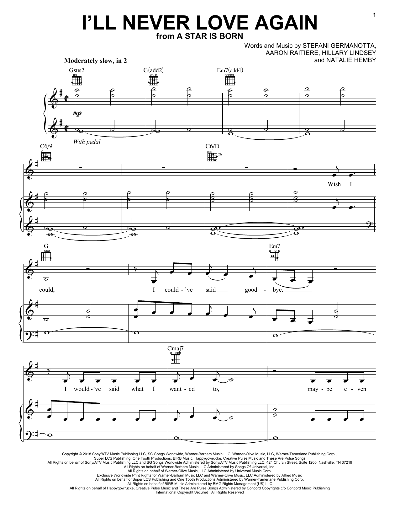 Download Lady Gaga I'll Never Love Again (from A Star Is Born) Sheet Music and learn how to play Ukulele PDF digital score in minutes