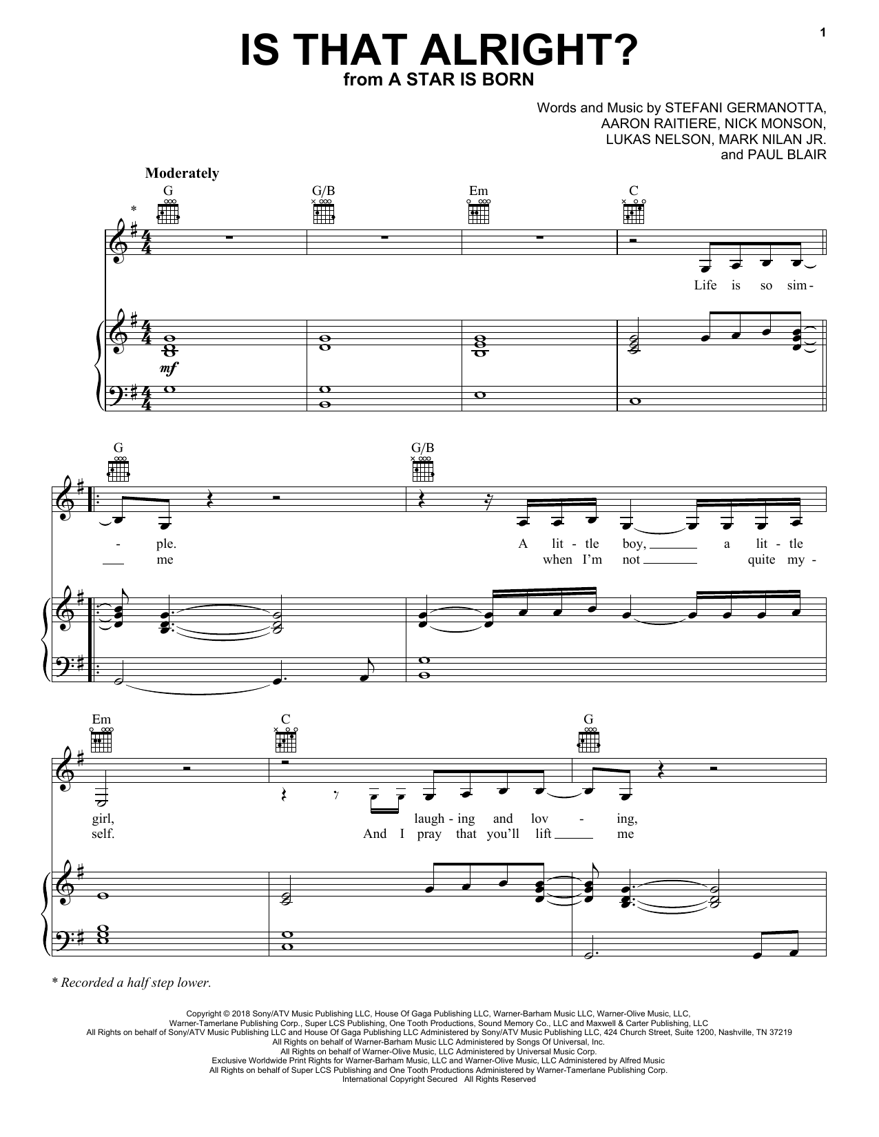 Download Lady Gaga Is That Alright? (from A Star Is Born) Sheet Music and learn how to play Easy Guitar Tab PDF digital score in minutes