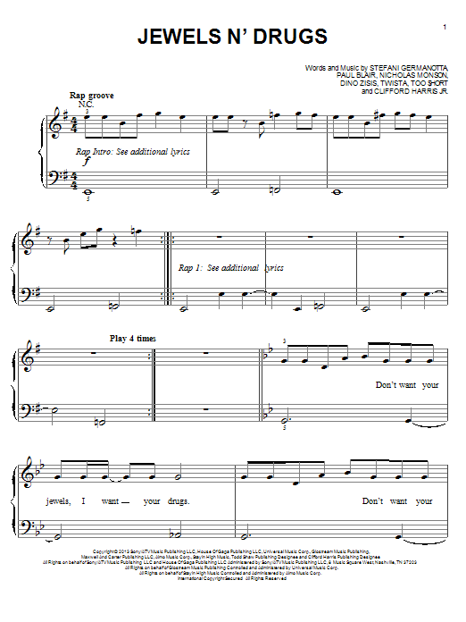 Download Lady Gaga Jewels N' Drugs Sheet Music and learn how to play Easy Piano PDF digital score in minutes
