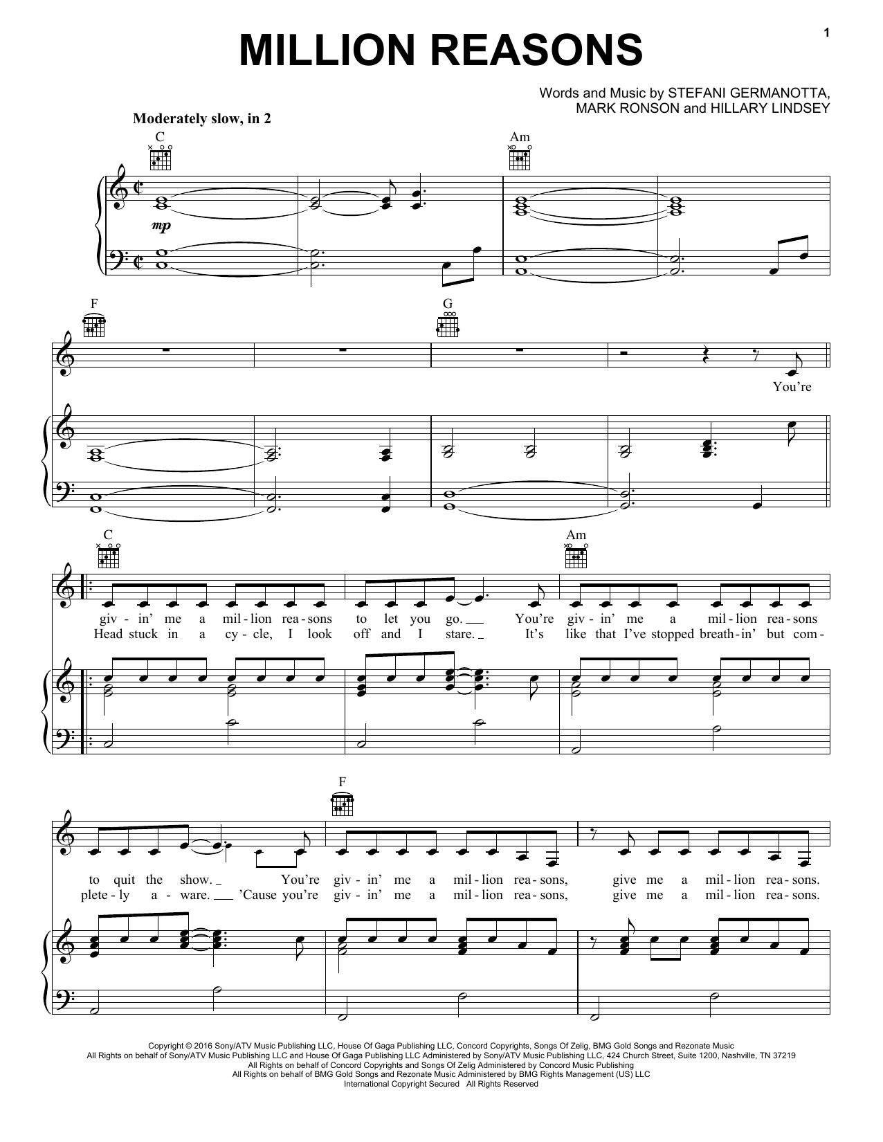 Download Lady Gaga Million Reasons Sheet Music and learn how to play Real Book – Melody, Lyrics & Chords PDF digital score in minutes