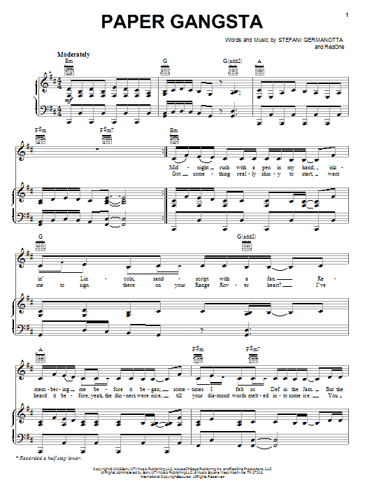 Download Lady Gaga Paper Gangsta Sheet Music and learn how to play Piano, Vocal & Guitar (Right-Hand Melody) PDF digital score in minutes