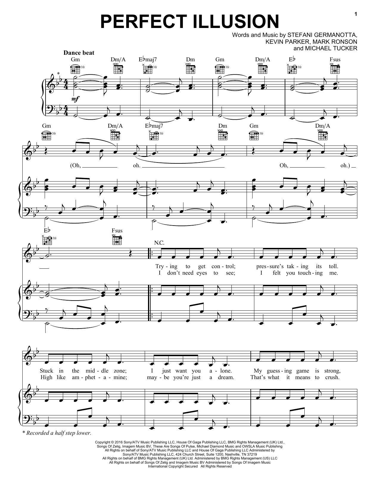 Download Lady Gaga Perfect Illusion Sheet Music and learn how to play Piano, Vocal & Guitar (Right-Hand Melody) PDF digital score in minutes