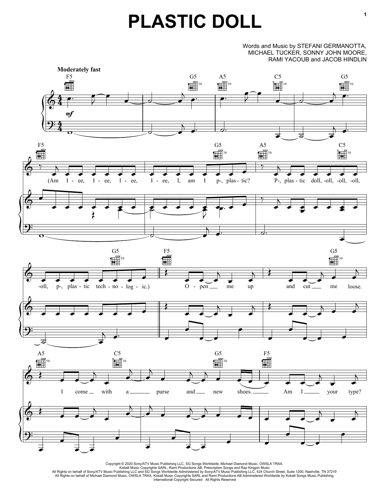 Download Lady Gaga Plastic Doll Sheet Music and learn how to play Piano, Vocal & Guitar Chords (Right-Hand Melody) PDF digital score in minutes