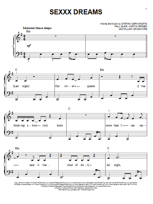 Download Lady Gaga Sexxx Dreams Sheet Music and learn how to play Easy Piano PDF digital score in minutes