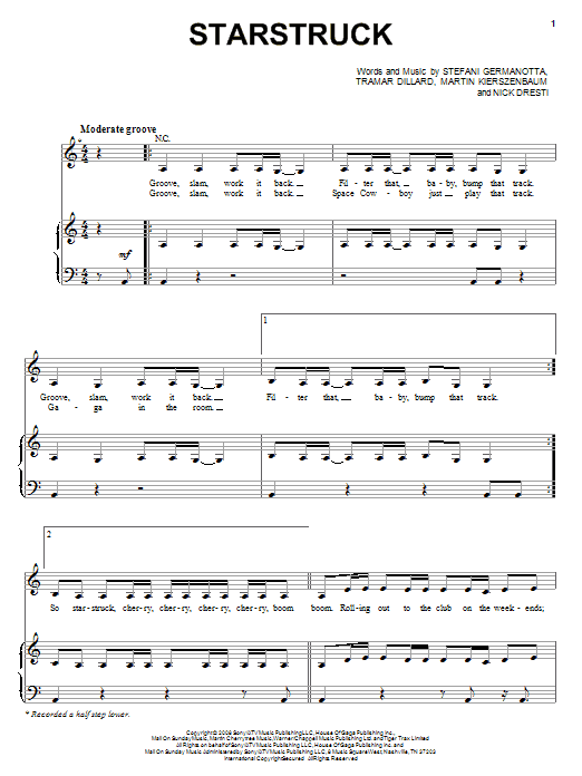 Download Lady Gaga Starstruck Sheet Music and learn how to play Piano, Vocal & Guitar (Right-Hand Melody) PDF digital score in minutes