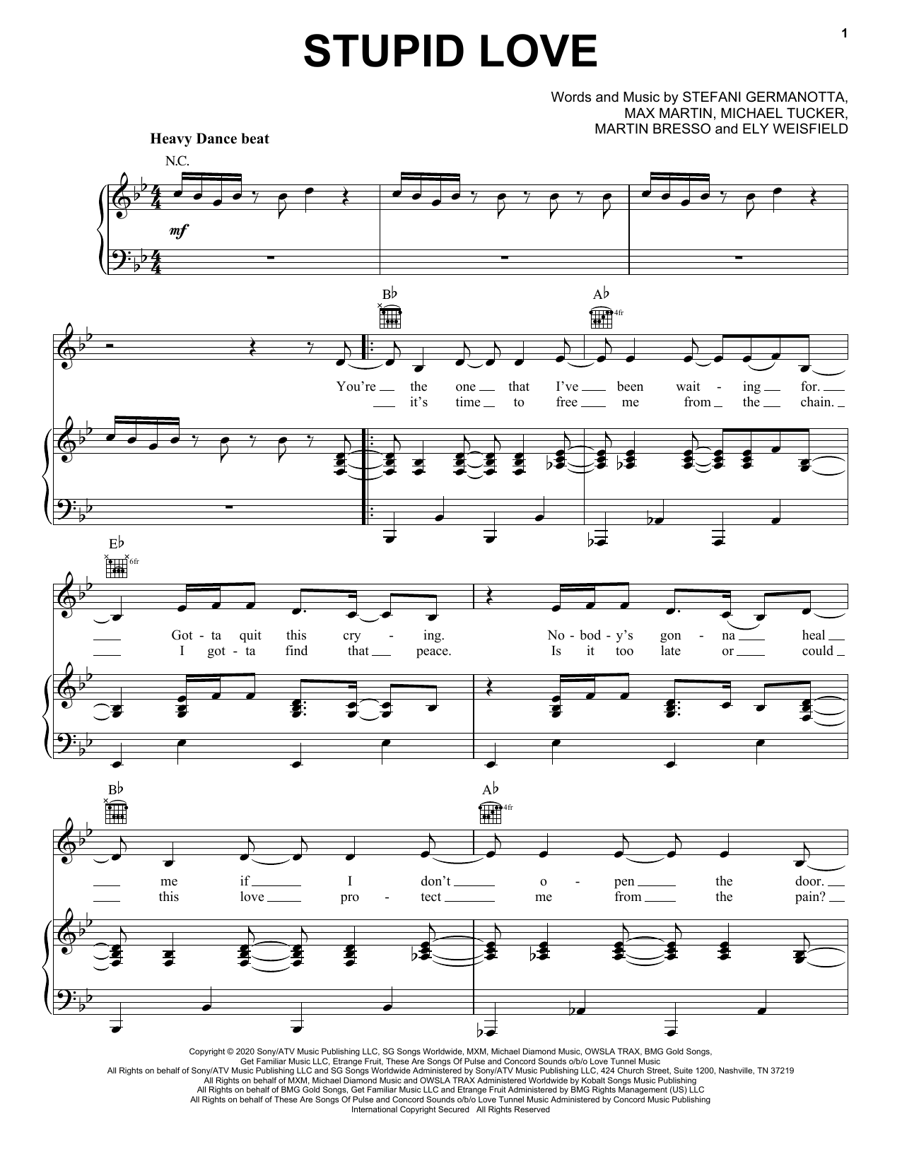 Download Lady Gaga Stupid Love Sheet Music and learn how to play Piano, Vocal & Guitar Chords (Right-Hand Melody) PDF digital score in minutes