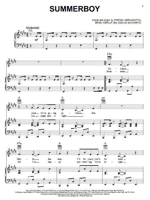 Download Lady Gaga Summerboy Sheet Music and learn how to play Piano, Vocal & Guitar (Right-Hand Melody) PDF digital score in minutes