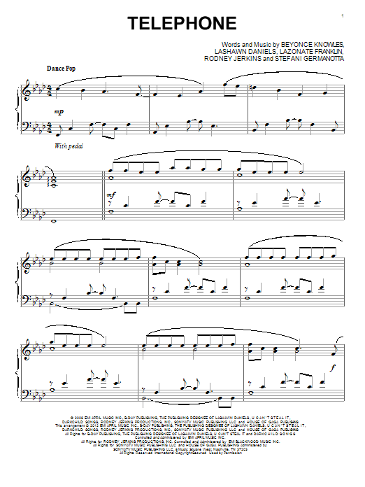 Download Lady GaGa Telephone Sheet Music and learn how to play Piano PDF digital score in minutes