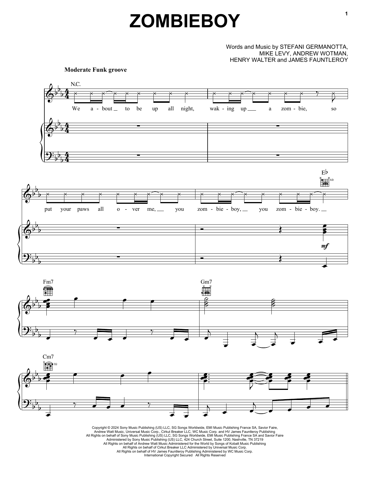 Download Lady Gaga Zombieboy Sheet Music and learn how to play Piano, Vocal & Guitar Chords (Right-Hand Melody) PDF digital score in minutes
