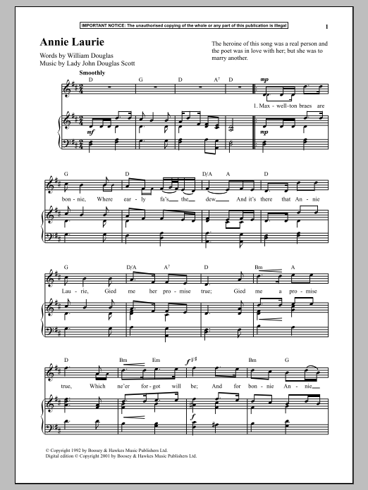 Download William Douglas Annie Laurie Sheet Music and learn how to play Piano PDF digital score in minutes