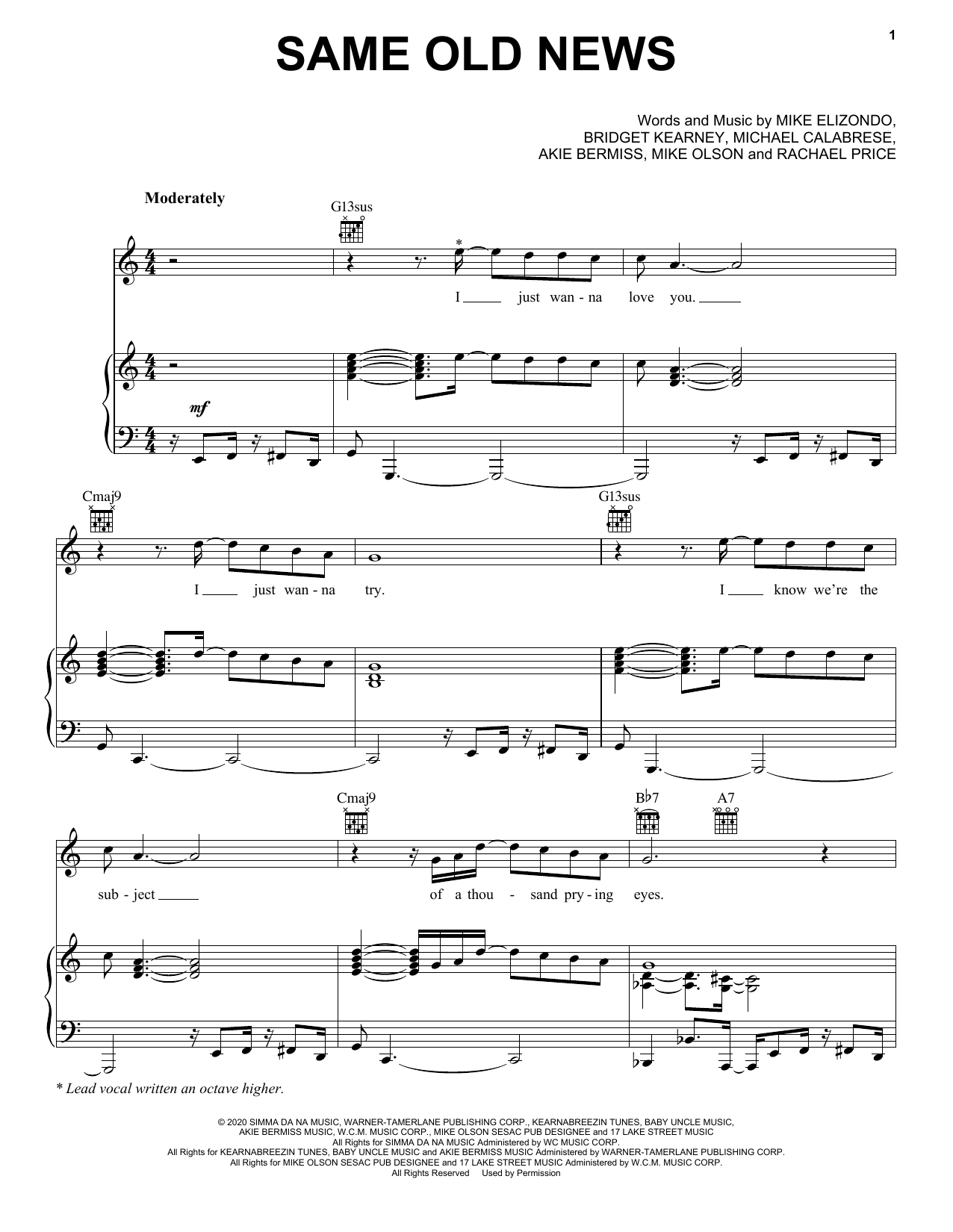 Download Lake Street Dive Same Old News Sheet Music and learn how to play Piano, Vocal & Guitar Chords (Right-Hand Melody) PDF digital score in minutes