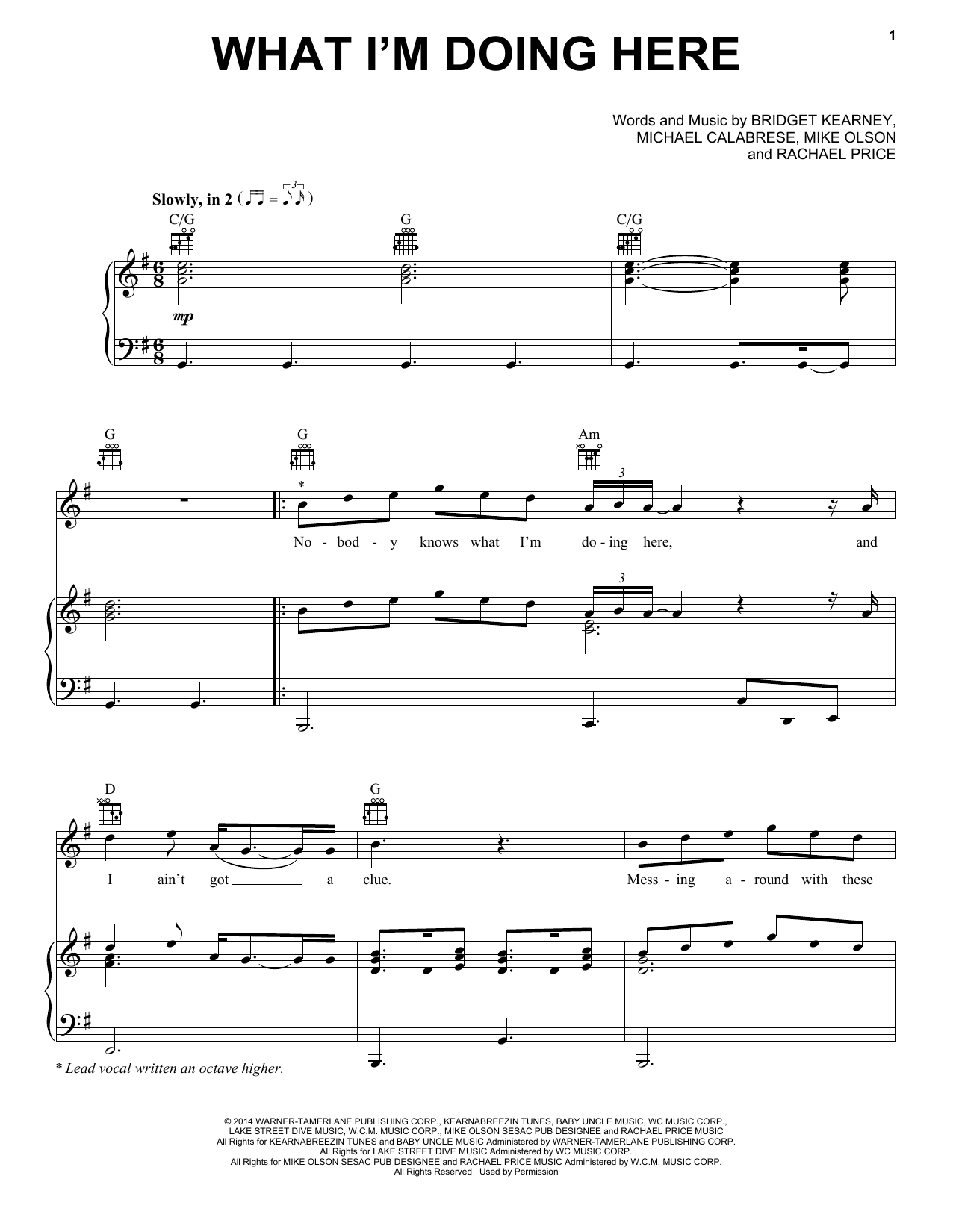 Download Lake Street Dive What I'm Doing Here Sheet Music and learn how to play Piano, Vocal & Guitar Chords (Right-Hand Melody) PDF digital score in minutes