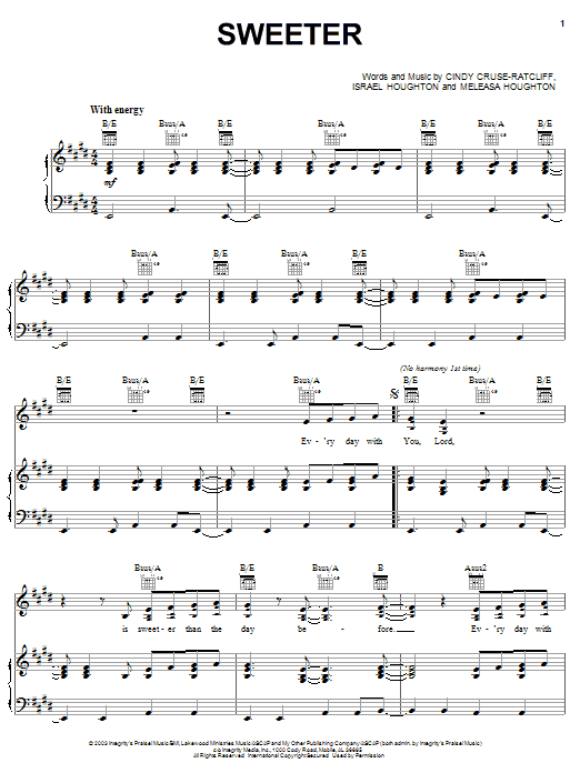 Download Israel Houghton Sweeter Sheet Music and learn how to play Piano, Vocal & Guitar (Right-Hand Melody) PDF digital score in minutes