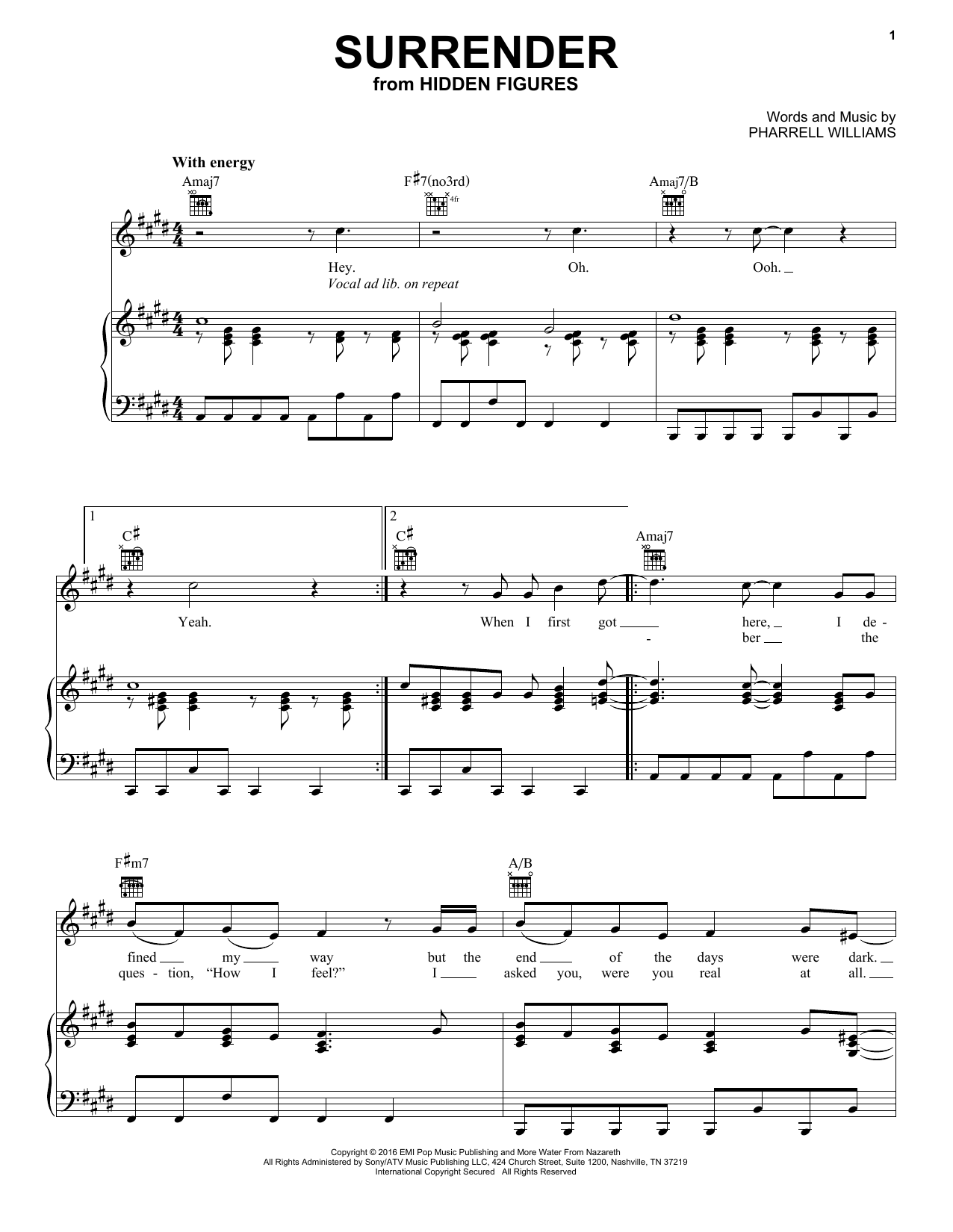 Download Lalah Hathaway and Pharrell Williams Surrender Sheet Music and learn how to play Piano, Vocal & Guitar (Right-Hand Melody) PDF digital score in minutes