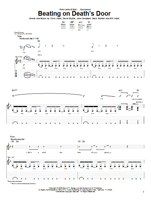 Download Lamb of God Beating On Death's Door Sheet Music and learn how to play Guitar Tab PDF digital score in minutes