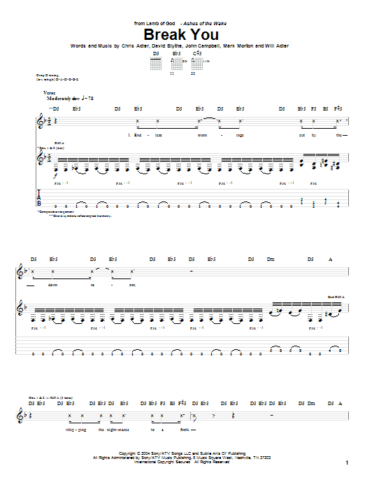 Download Lamb of God Break You Sheet Music and learn how to play Guitar Tab PDF digital score in minutes