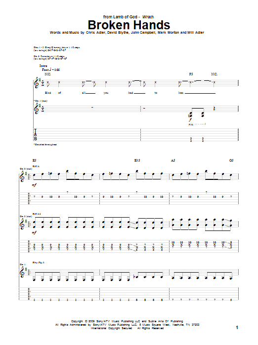Download Lamb Of God Broken Hands Sheet Music and learn how to play Guitar Tab PDF digital score in minutes
